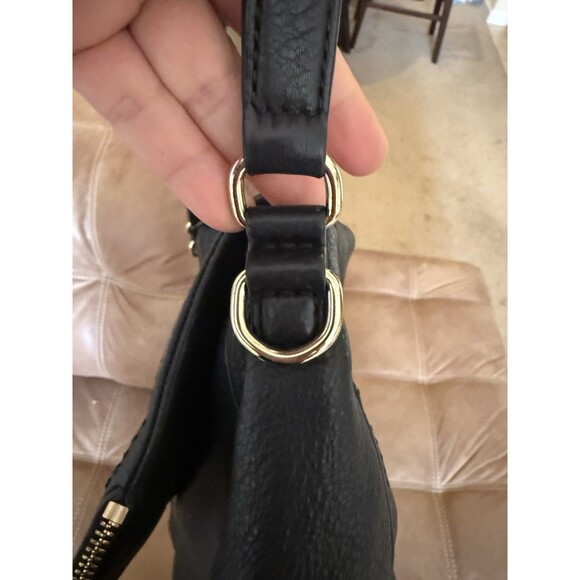 Kate Spade Black Leather Tote Purse Gold Zipper Accent Fold Over - Picture 8 of 12